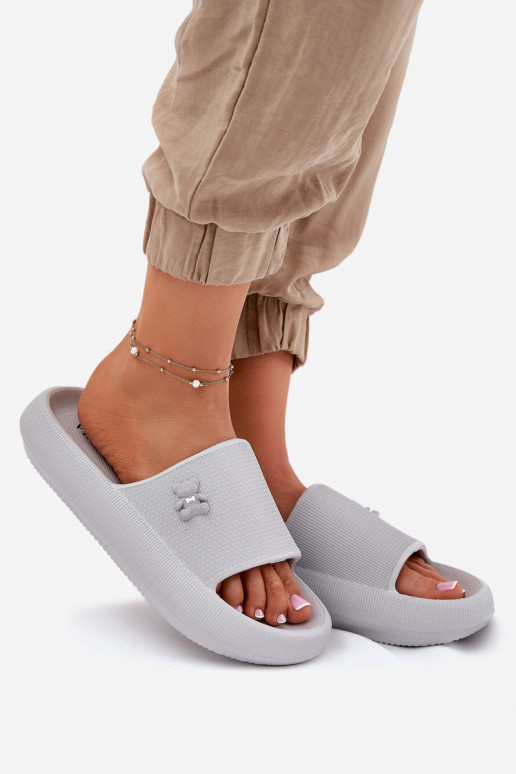 LichtgeInicht pantoffels Damespantoffels met platform Met Beer Vinceza 75210 grijs