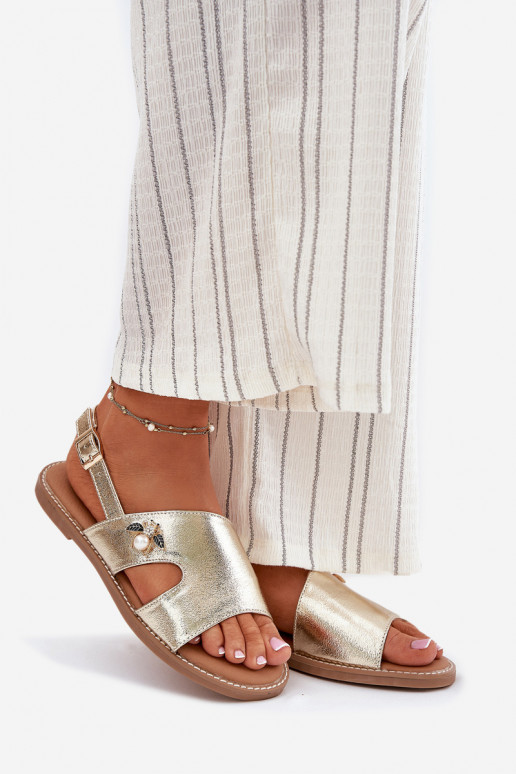 Sandales plates pour femmes Avec des décorations Detalem Vinceza 17378 couleur dorée Sandales plates pour femmes Avec des décorations Detalem Vinceza 17378 couleur dorée