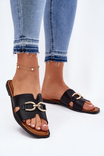 Chaussons Appartement pour femmes Avec des décorations Detalem couleur noire Amiresna