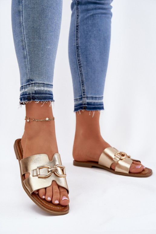 Slippers Dames plat Met sierlijk Detalem gouden kleur Amiresna Slippers Dames plat Met sierlijk Detalem gouden kleur Amiresna