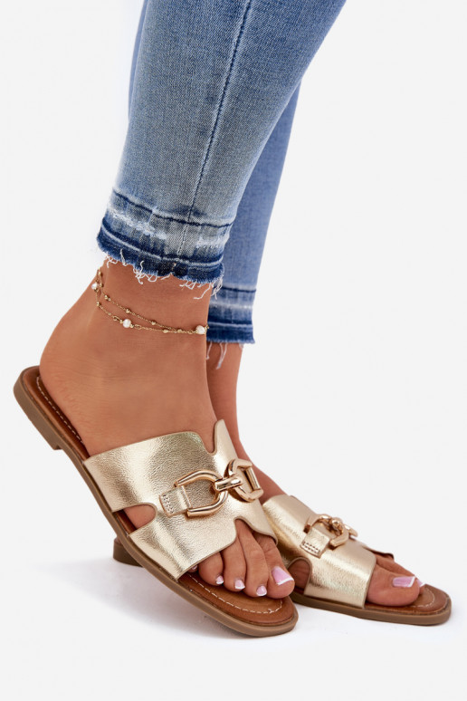 Slippers Dames plat Met sierlijk Detalem gouden kleur Amiresna Slippers Dames plat Met sierlijk Detalem gouden kleur Amiresna