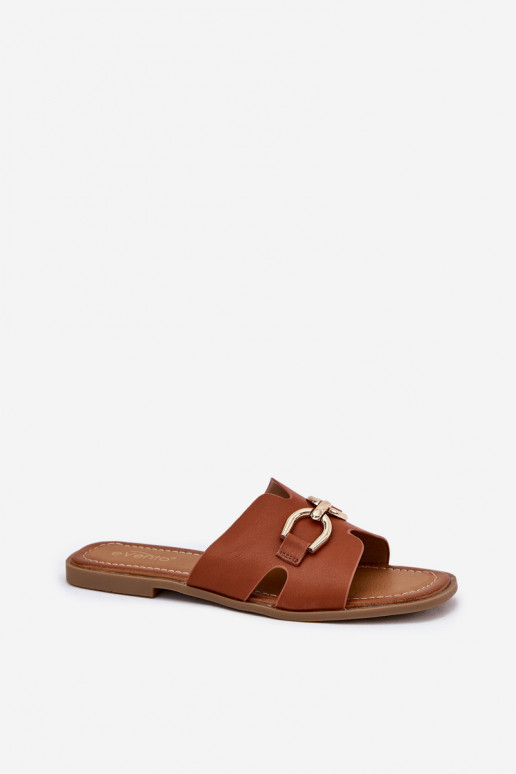 Slippers Dames plat Met sierlijk Detalem bruine kleur Amiresna