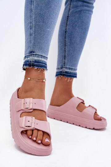Damenhausschuhe mit Schaumstoff mit einer Plattform pinke Farbe Melorea