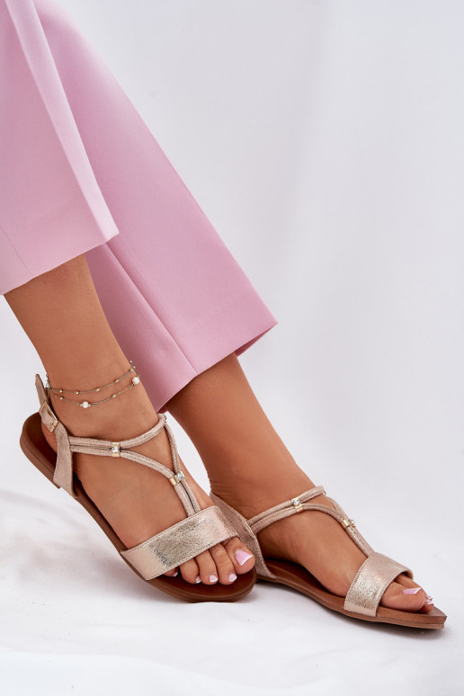 Dames Platte sandalen Met Strepen S.Barski KV51-120 rosé gouden kleur Dames Platte sandalen Met Strepen S.Barski KV51-120 rosé gouden kleur