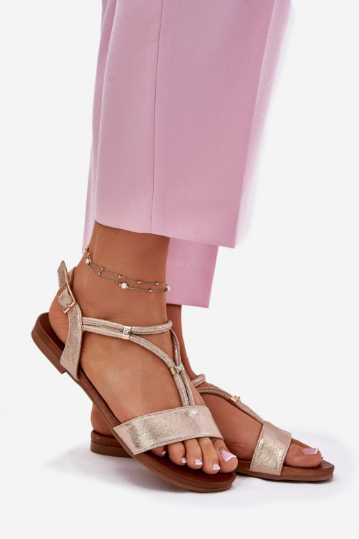 Dames Platte sandalen Met Strepen S.Barski KV51-120 rosé gouden kleur Dames Platte sandalen Met Strepen S.Barski KV51-120 rosé gouden kleur