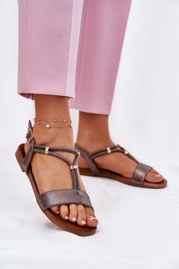 Féminin Sandales plates avec des bandes S.Barski KV51-120 couleur grise