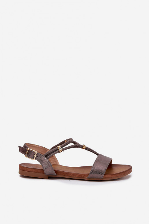 Dames Platte sandalen Met Strepen S.Barski KV51-120 grijs