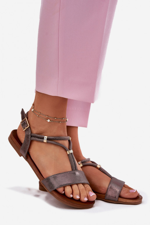 Dames Platte sandalen Met Strepen S.Barski KV51-120 grijs