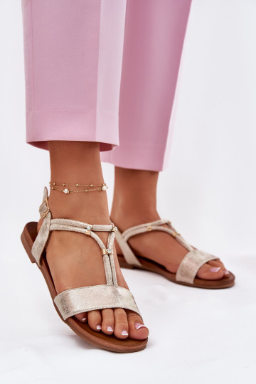 Féminin Sandales plates avec des bandes S.Barski KV51-120 couleur dorée