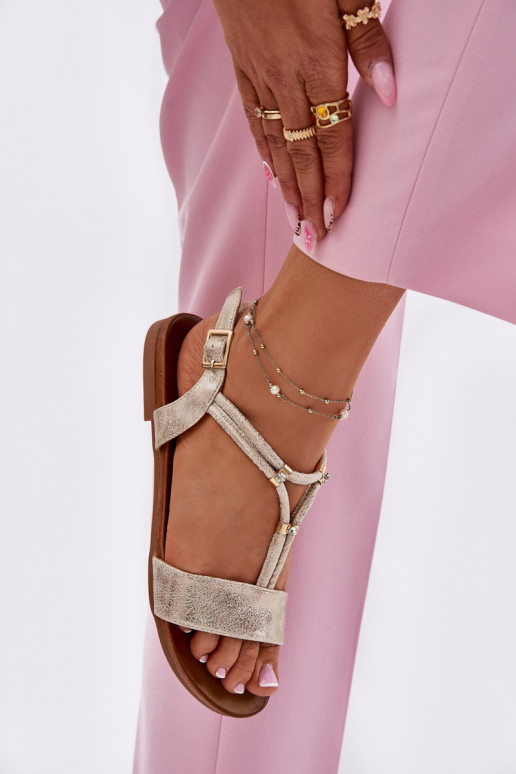 Dames Platte sandalen Met Strepen S.Barski KV51-120 gouden kleur