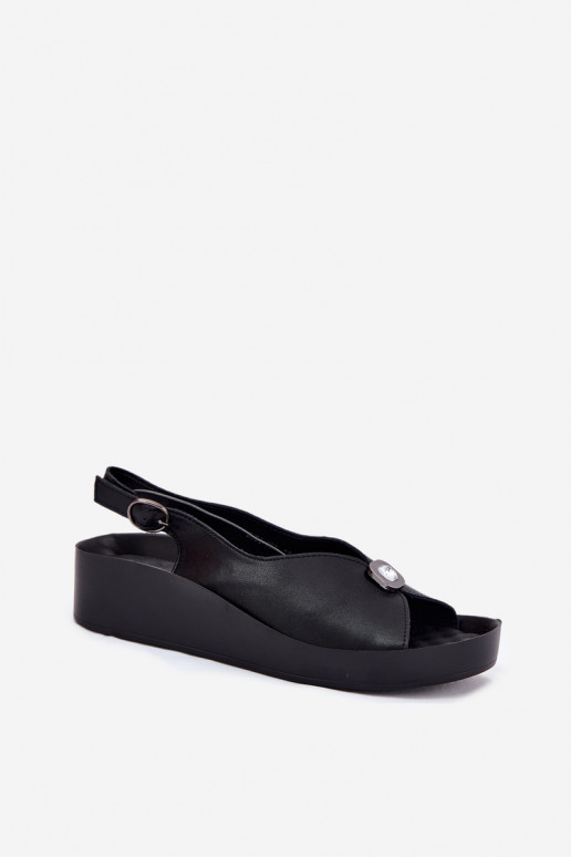 Sandales pour femmes Féminin Sur un coin et plateforme S.Barski KV51-020 couleur noire Sandales pour femmes Féminin Sur un coin et plateforme S.Barski KV51-020 couleur noire