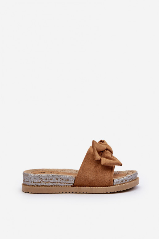 Dames Slippers met platform met linten bruine kleur Aflia
