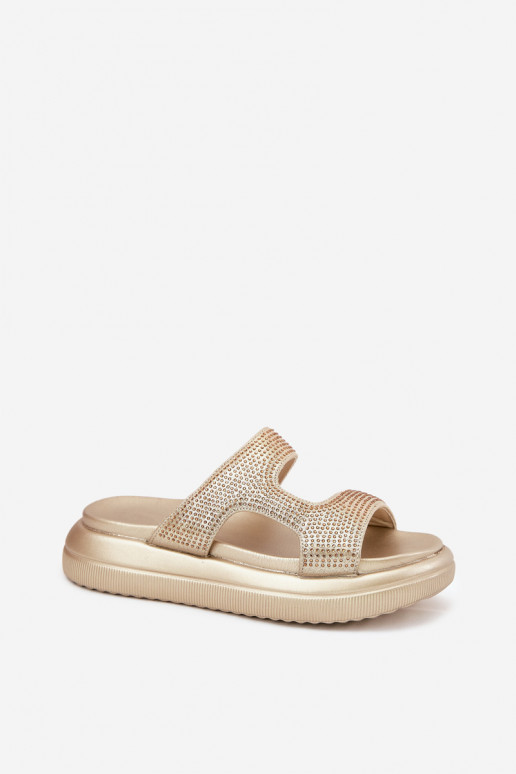 Versierd Damespantoffels met platform gouden kleur Jestella