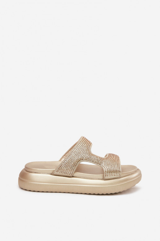 Versierd Damespantoffels met platform gouden kleur Jestella