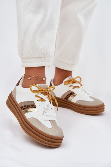 Sneakers Stilvollllschuhe Feminin mit einer Plattform Z PodZuójnym Schnürungm mit Leopardenfellmuster Zueiße Farbe Niteria 2