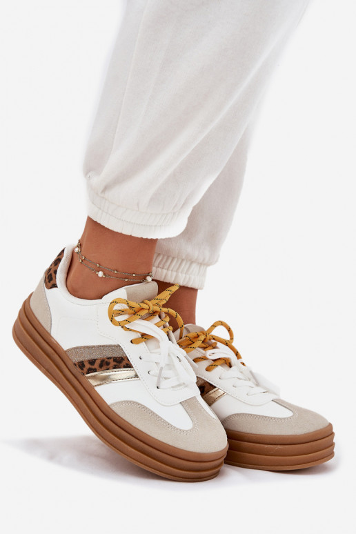 Sneakers Stilvollllschuhe Feminin mit einer Plattform Z PodZuójnym Schnürungm mit Leopardenfellmuster Zueiße Farbe Niteria