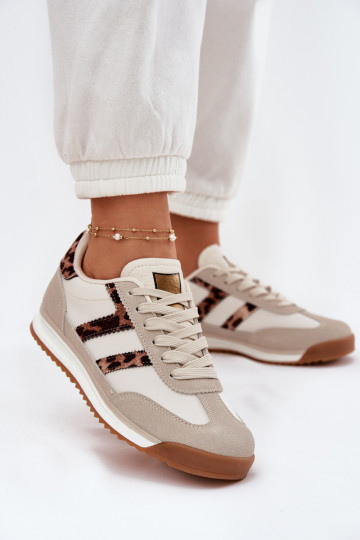 Niedrig Sneakers Stilvollllschuhe Feminin mit Leopardenfellmuster Beige Rulaana 2