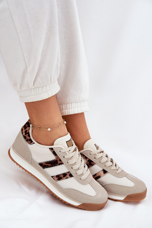 Faible Chaussures modèle baskets Féminin avec des motifs en fourrure de léopard beige Rulaana Faible Chaussures modèle baskets Féminin avec des motifs en fourrure de léopard beige Rulaana