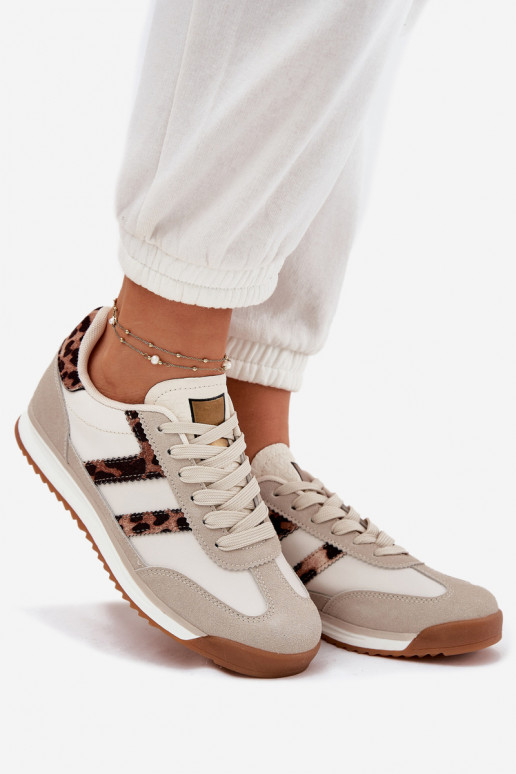Faible Chaussures modèle baskets Féminin avec des motifs en fourrure de léopard beige Rulaana Faible Chaussures modèle baskets Féminin avec des motifs en fourrure de léopard beige Rulaana