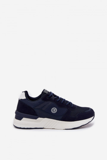 Donkerblauwe sportieve heren sneakers met platform, "Hanirin" 2