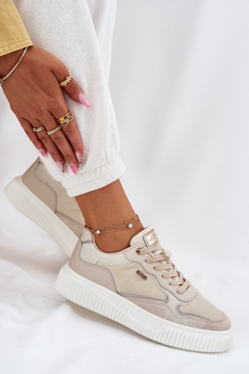 Leer Sneakers model schoenen Dames met platform beige Velarria