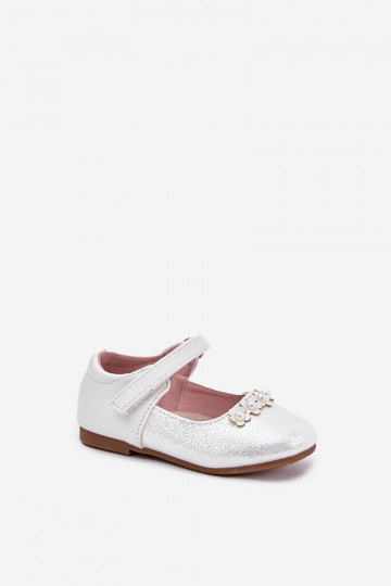 Ballerines pour enfants blanches avec velcro et motifs floraux, « Nikione »