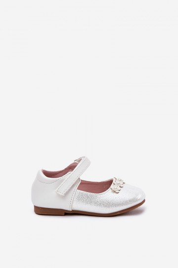 Weiße Kinder Ballerinas mit Klettverschluss und Blumenmuster, „Nikione" 2