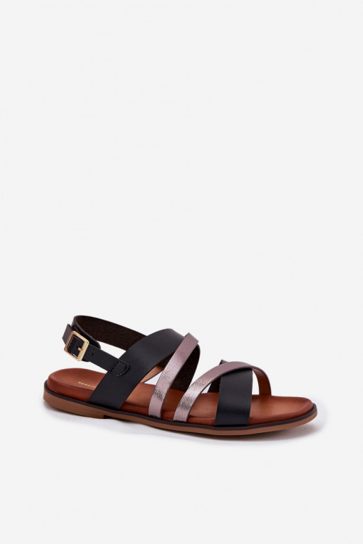 Damensandalen mit breiten Absätzen mit Streifen Sergio Leone SK086H schZuarze Farbe