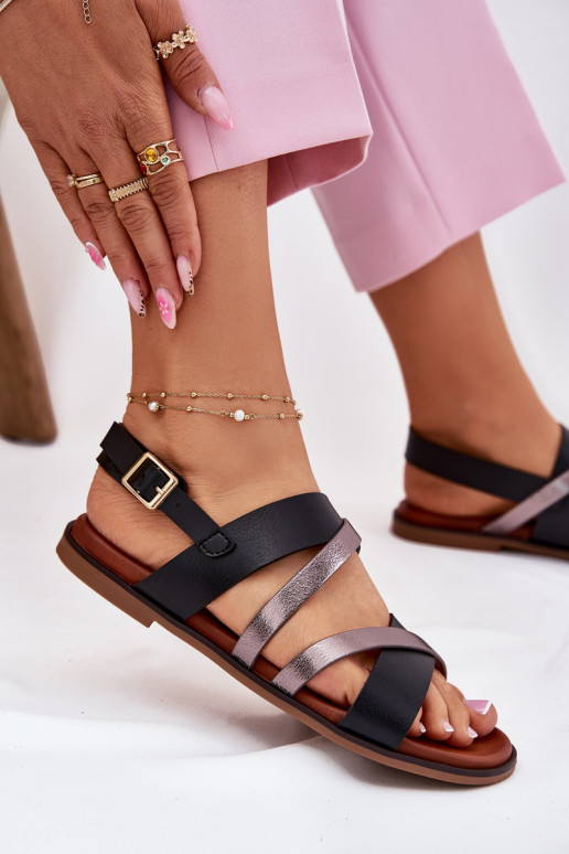 Damensandalen mit breiten Absätzen mit Streifen Sergio Leone SK086H schZuarze Farbe