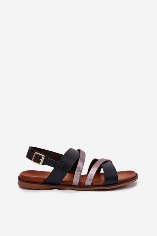 Damensandalen mit breiten Absätzen mit Streifen Sergio Leone SK086H schZuarze Farbe