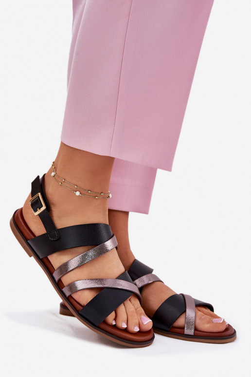 Damensandalen mit breiten Absätzen mit Streifen Sergio Leone SK086H schZuarze Farbe