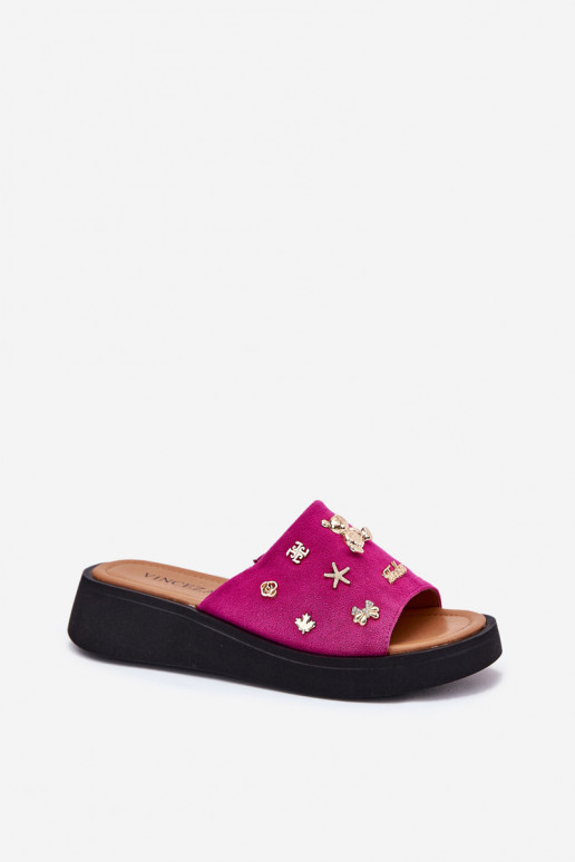 Dames suède pantoffels Z Przypinkami Vinceza 66741 roze Dames suède pantoffels Z Przypinkami Vinceza 66741 roze