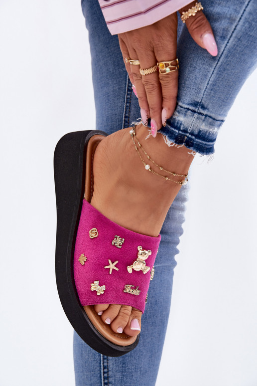 Dames suède pantoffels Z Przypinkami Vinceza 66741 roze Dames suède pantoffels Z Przypinkami Vinceza 66741 roze