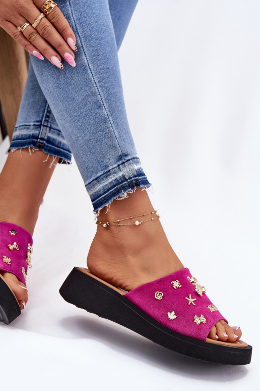 Dames suède pantoffels Z Przypinkami Vinceza 66741 roze Dames suède pantoffels Z Przypinkami Vinceza 66741 roze