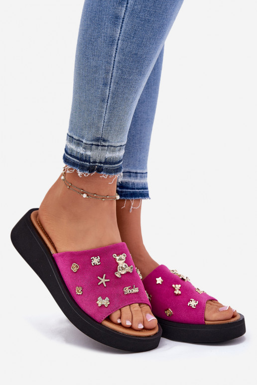 Dames suède pantoffels Z Przypinkami Vinceza 66741 roze Dames suède pantoffels Z Przypinkami Vinceza 66741 roze