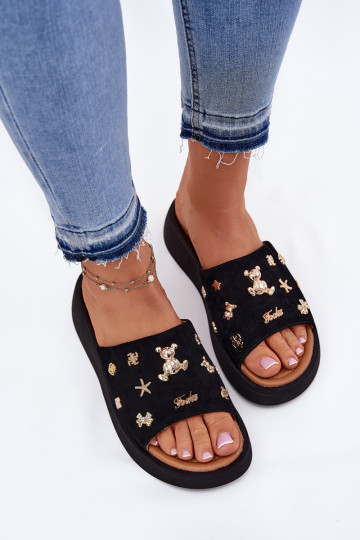 Zandkleurige dames suède slippers met gespen, Vinceza 66741