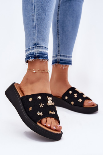 Zandkleurige dames suède slippers met gespen, Vinceza 66741 2