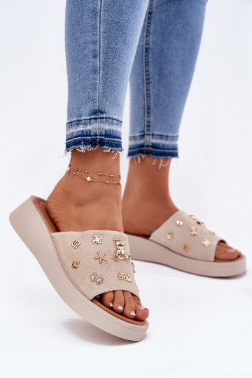 Chaussons pour femmes en sable en daim avec boucles, Vinceza 66741