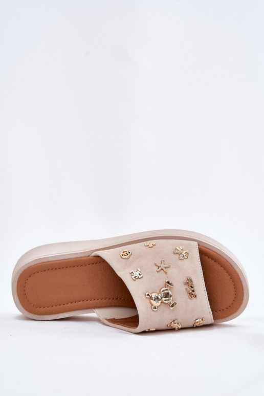 Dames suède pantoffels Z Przypinkami Vinceza 66741 beige Dames suède pantoffels Z Przypinkami Vinceza 66741 beige
