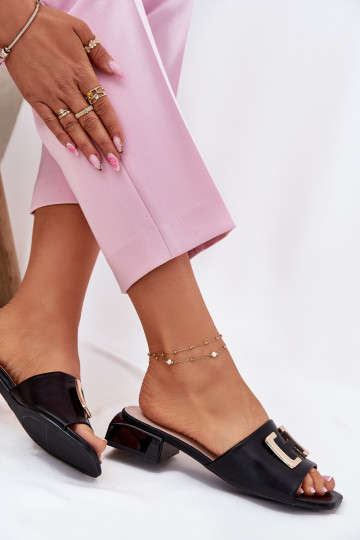 Eleganter Stil Damenhausschuhe Klocke Ze goldene Farbem Detalem Vinceza 62229 schZuarze Farbe