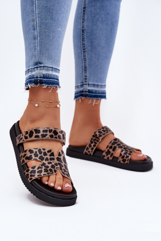 Pantoufles pour femmes Z avec fermoir adhésifem Vinceza 17401 avec des motifs en fourrure de léopard