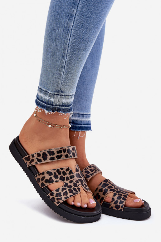 Pantoufles pour femmes Z avec fermoir adhésifem Vinceza 17401 avec des motifs en fourrure de léopard