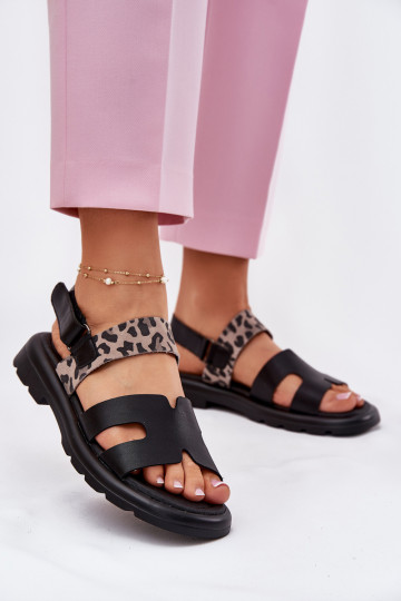 Zwarte dames schoenen met brede hakken en luipaardprint, Vinceza 66780