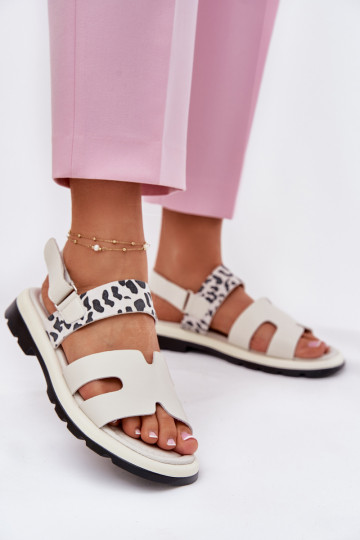 Damensandalen Feminin mit breiten Absätzen mit Leopardenfellmuster Vinceza 66780 Beige 2