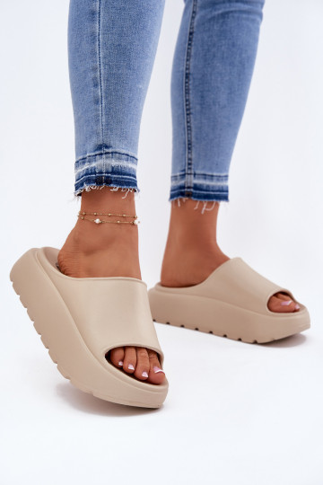 LichtgeInicht pantoffels Damespantoffels met platform beige Xalvania