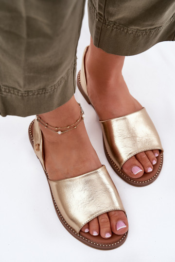 Damensandalen mit breiten Absätzen Eko Haut goldene Farbe Dereka