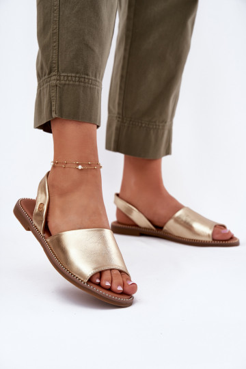 Dames sandalen met brede hakken Eko Leer gouden kleur Dereka 2