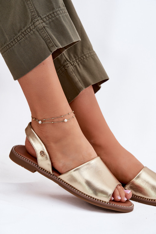 Damensandalen mit breiten Absätzen Eko Haut goldene Farbe Dereka