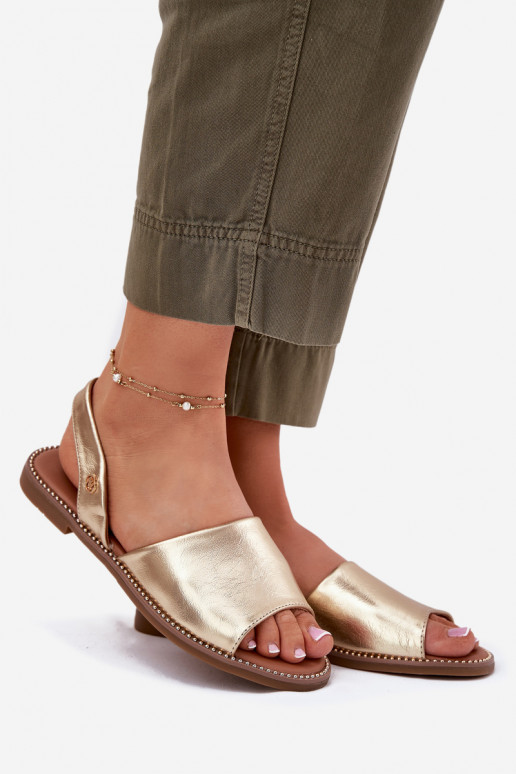 Dames sandalen met brede hakken Eko Leer gouden kleur Dereka