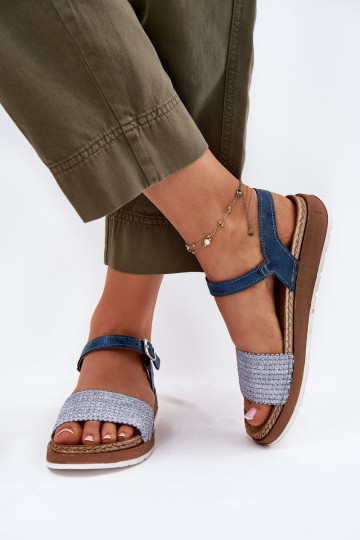 Blauwe dames schoenen met vlechten op de band, Inblu GS000050 2